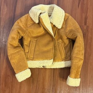 Marine Layer suede Tan cropped Shearling Lined Jacket women’s size small